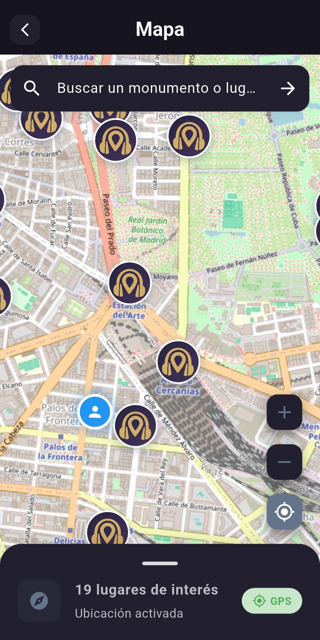 Mapa interactivo de Oigo con lugares de interés marcados para generar su audioguía